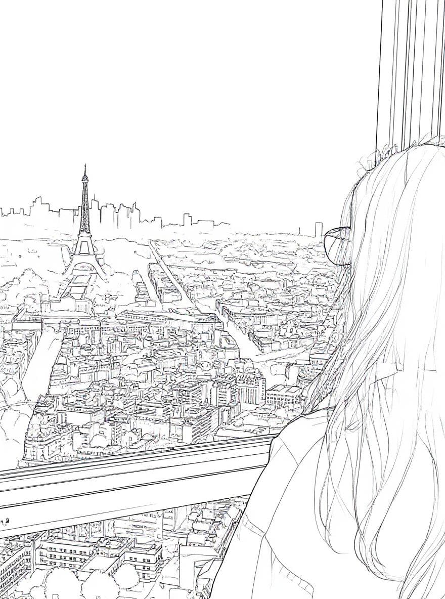 Coloring page of Paris view