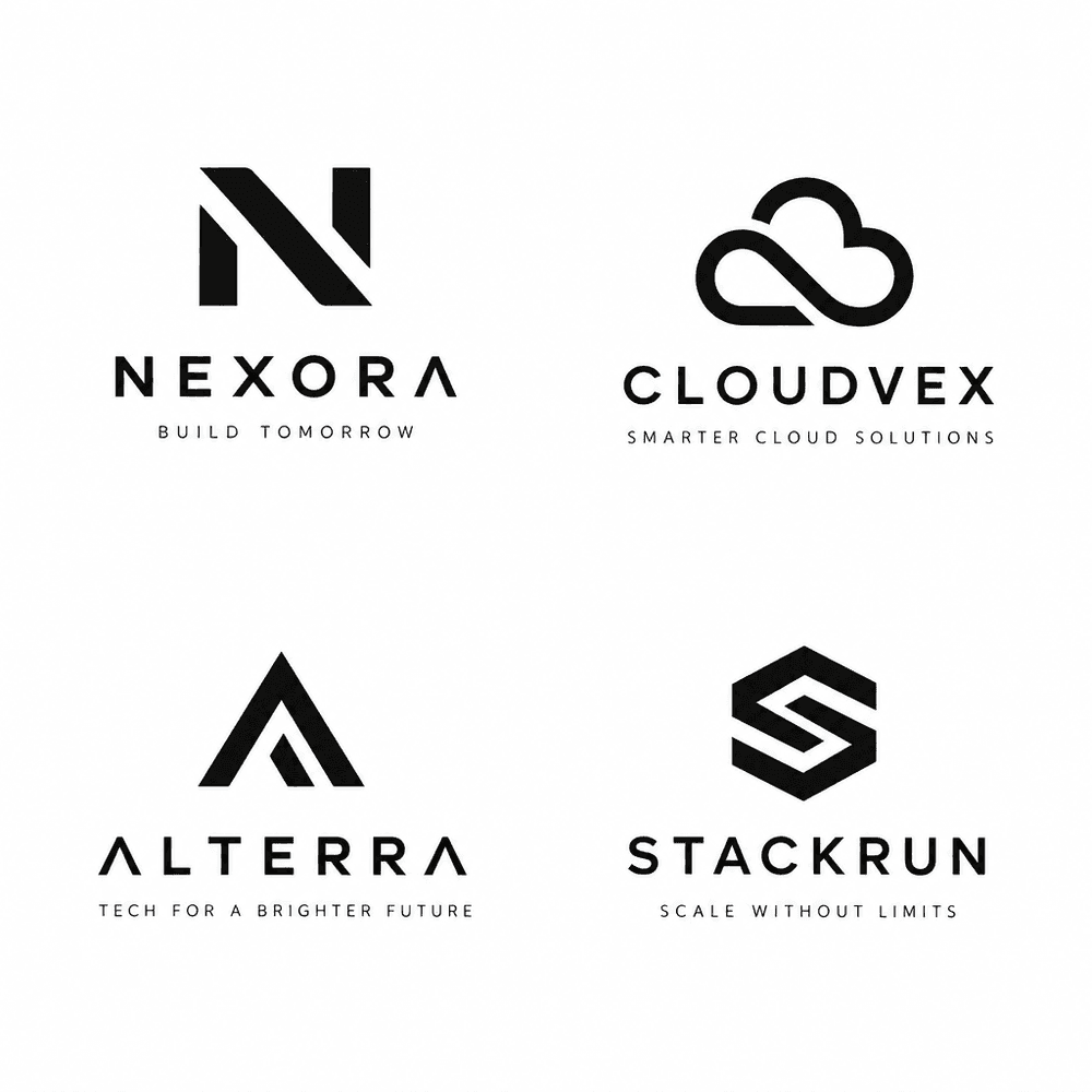 Set of four minimalist flat vector tech startup logo concepts in monochrome black on white